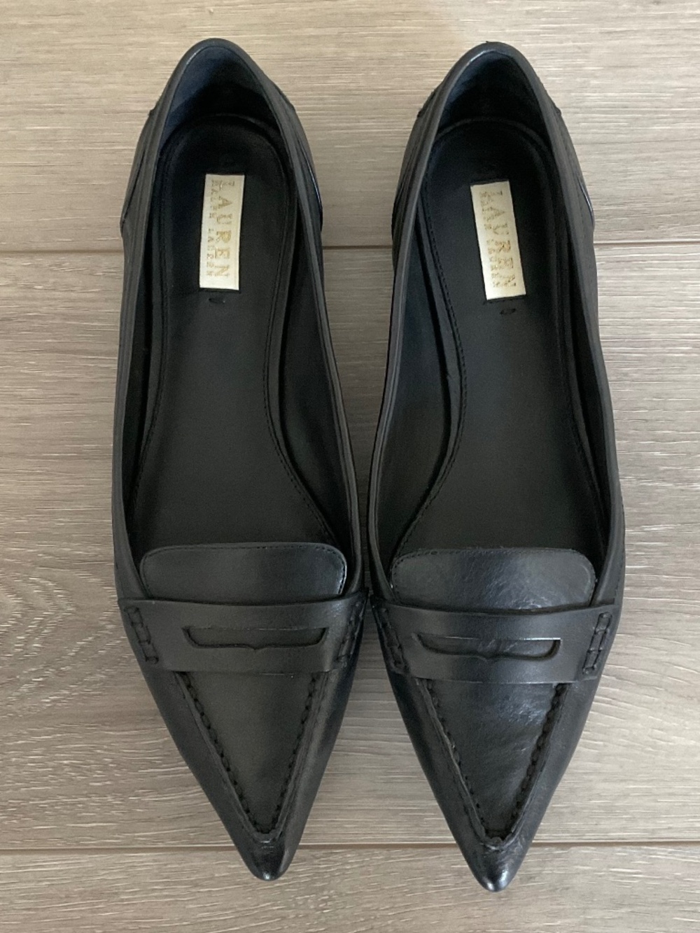 LAUREN RALPH LAUREN Loafers Pointed Toe in Black Leather Size 10